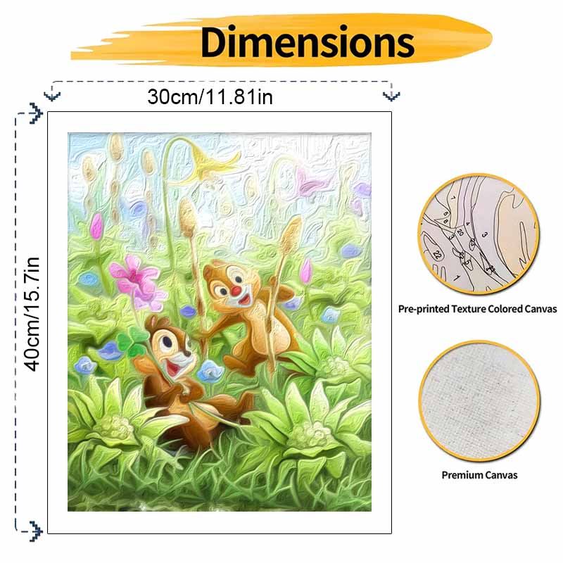 Disney Цифровая живопись DIY, масляная живопись, Чип и Дейл на цветочном лугу, ручная роспись, настенное искусство для гостиной или прихожей.