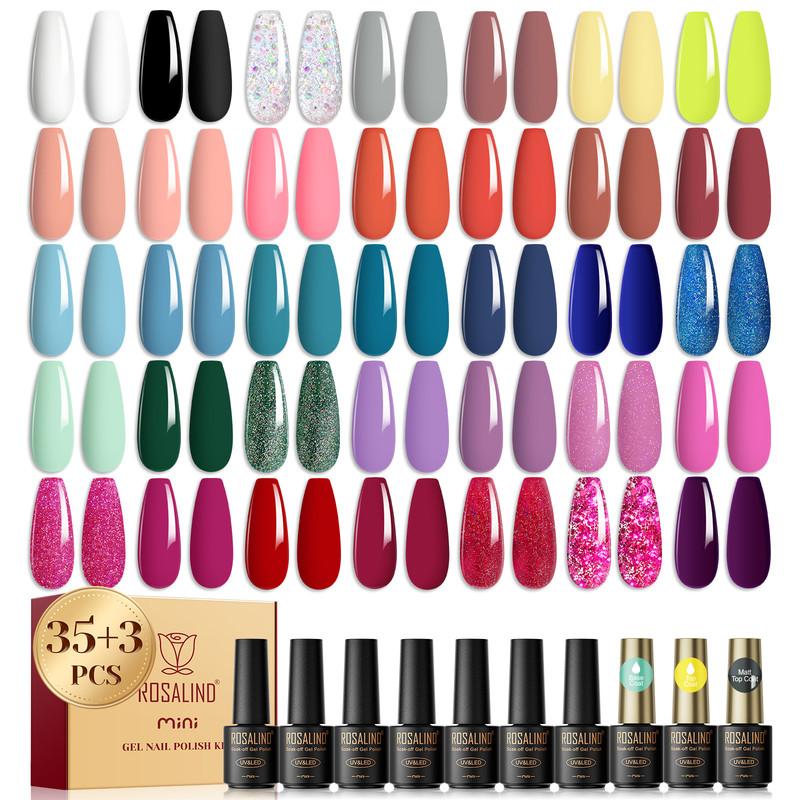 ROSALIND Shiny Colors Nail Gel Set Gel Varnishes Kit Semi Permanent Hybrid Soak Off Nail Polish 35 Colors Gift Set
