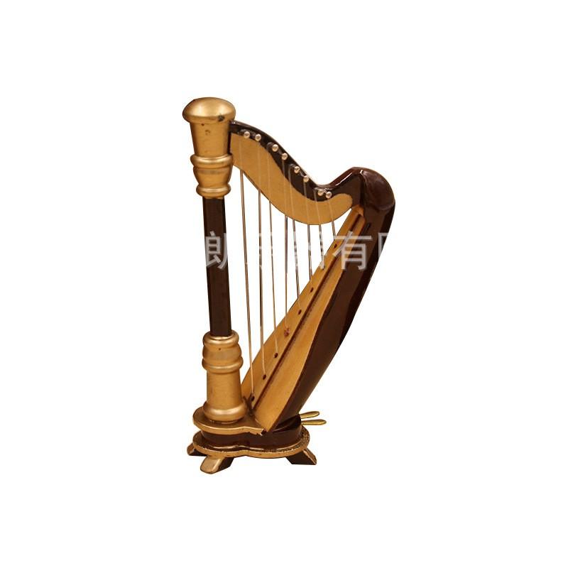 Mini Wooden Harp Ornament Decorative Figurine Home Decor Gift Christmas Birthday Office Desk