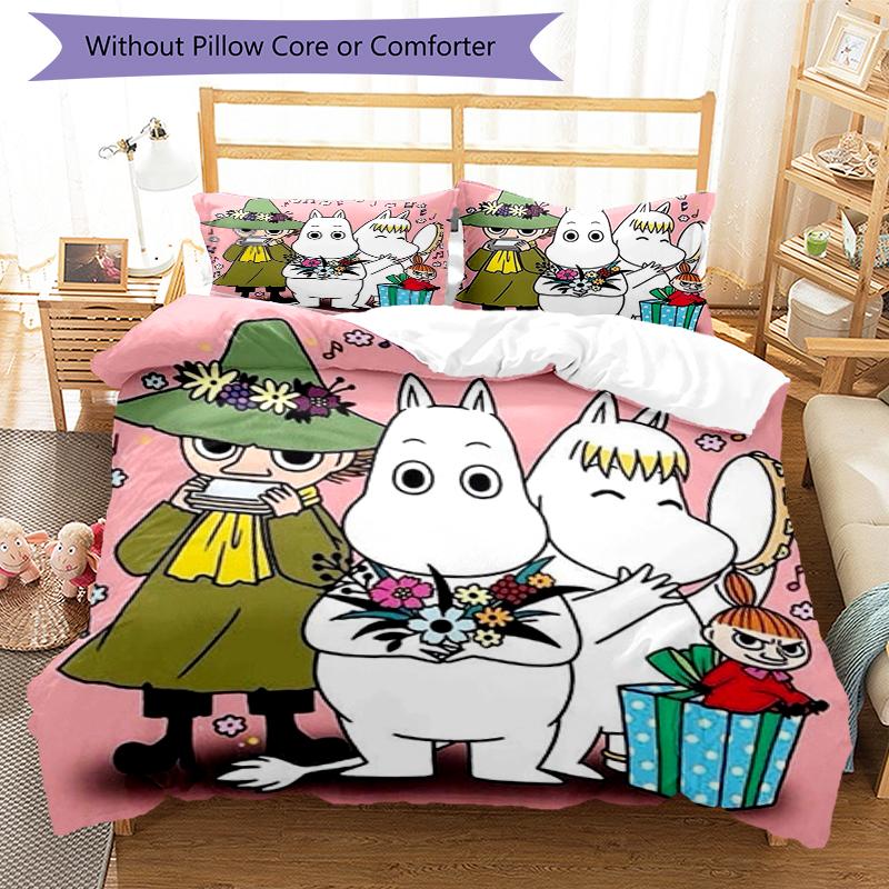 3pcs Moomin Bedding Set Duvet Cover Closure Includes 1 Duvet Cover & 2 Pillowcases, Soft and Comfortable for All Seasons.