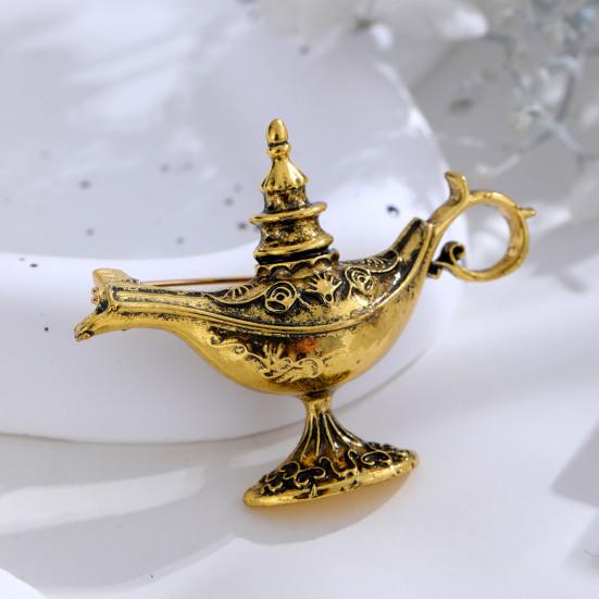 Unisex Brooch Retro Exotic Style Arabian God Lamp Glazed Enamel Anti-slip Shoulder Bag Collar Anti-exposure Pin Hat Clothes Pin