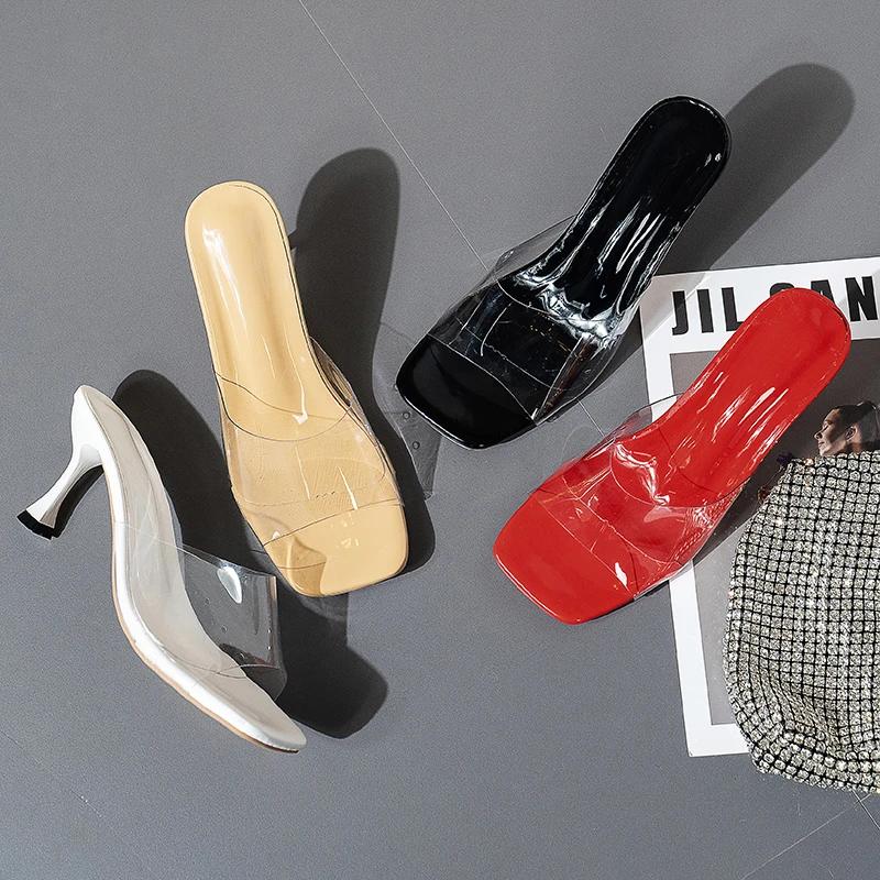 Summer Pumps Sandals PVC Jelly Slippers Open Toe High Heels Women Transparent Perspex Shoes Heel Clear