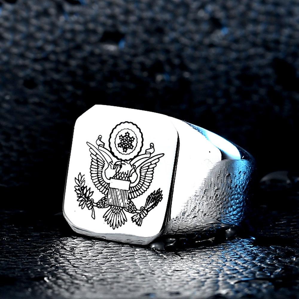 American Steel Warriors Vintage Jewelry Titanium Steel Men's Eagle Ring