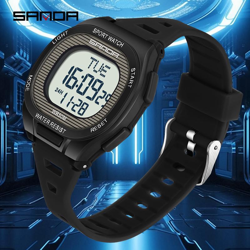 SANDA 2195 Multi-function Sport Watch for Men Dual Time Countdown Alarm Stopwatch Luminous Waterproof Shockproof Digital Watch