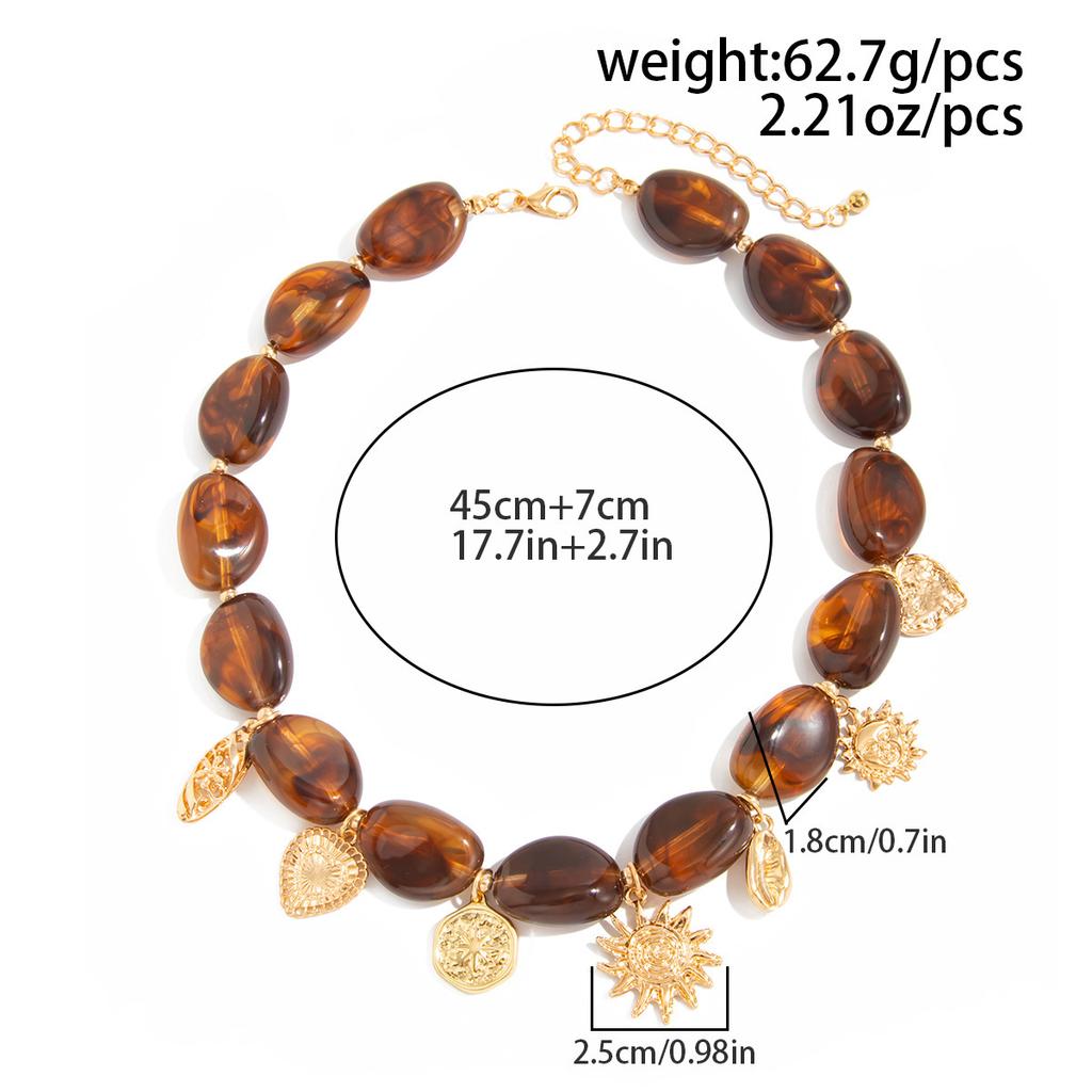 Retro Tiger Eye Stone Necklace Women Ethnic Style Y Geometric Irregular Pendant Necklace Fashion Romantic Party Jewelry Gifts