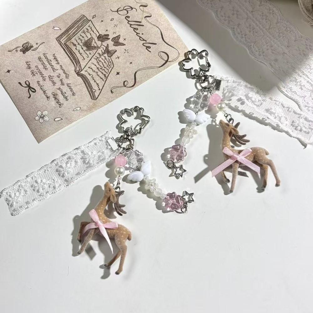 Ribbon Bow Design Plush deer ornament Coquette Style Phone Charms Cute Bag Pendant Phone Accessory