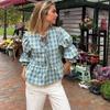 Рубашка в клетку с завязкой спереди и бантом, женская свободная, с круглым вырезом, с коротким рукавом, блузка, весна-лето, повседневные простые топы