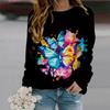 Fall Autumn Women'S Fashion O Neck Long Sleeve T-Shirt Loose Clothes White Butterfly Print T Shirt For Girls Street