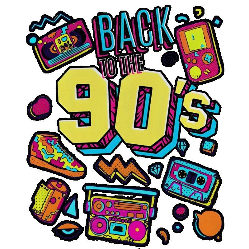 Футболка Back To The 90s Черная Ретро Графика в стиле 90-х с принтом игровой консоли, кассеты и бумбокса для повседневной носки, вечеринок и ностальгических мероприятий