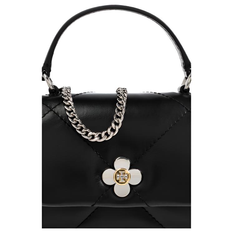 Tory Burch Kira Стеганая Сумка на плечо из кожи с логотипом-клевером Магнитная застежка Мини Женские сумочки Черный 165048-001