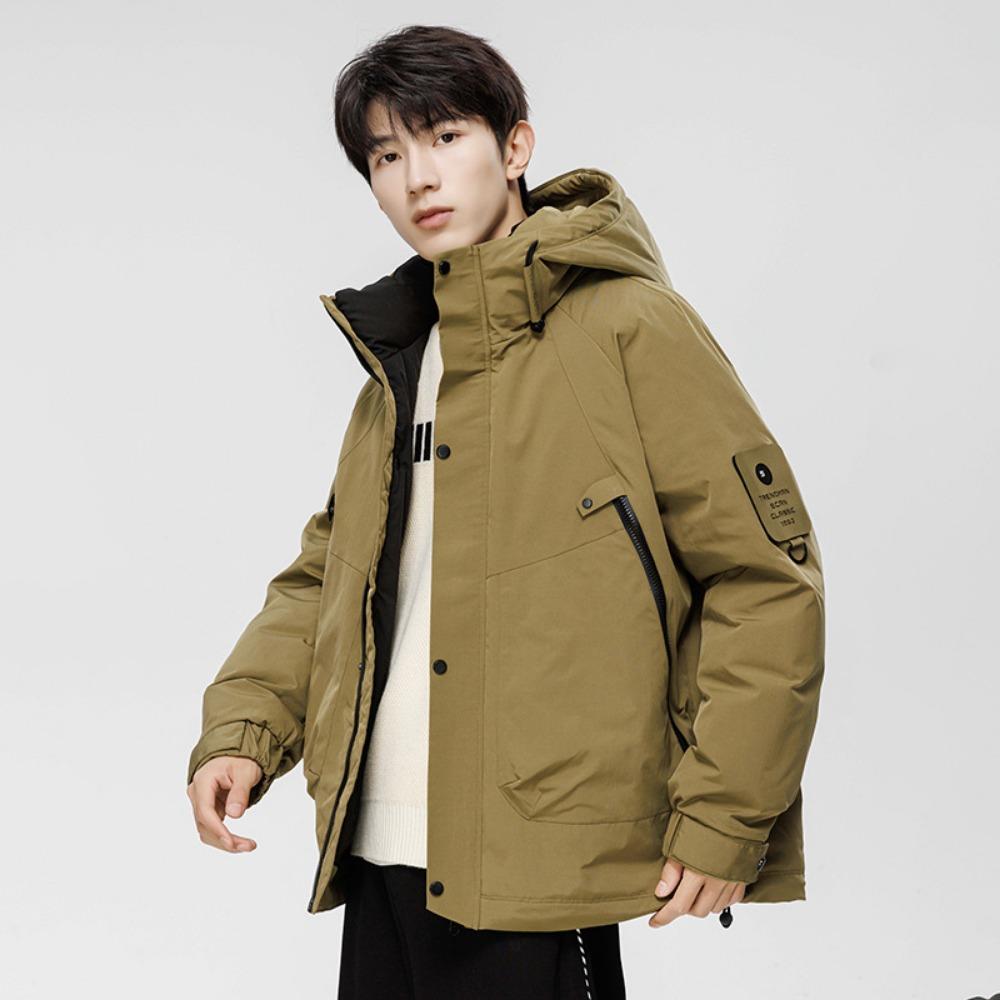 Down Jacket Men's Winter New Trendy Brand Solid Color White Duck Down Thickened Warm Tooling Coat Men's Clothing