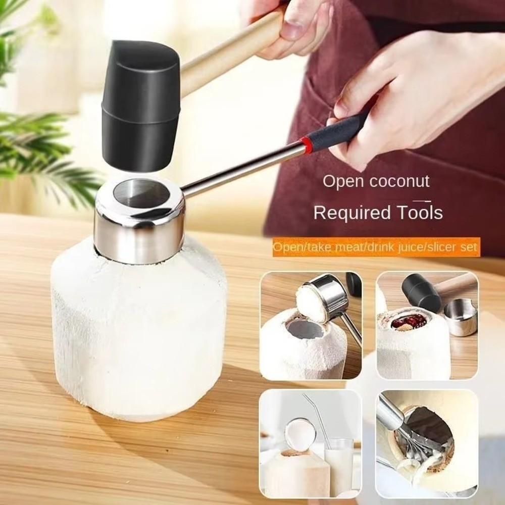 Stainless Steel Coconut Opener Tools Rubber Hammer Hand Hole Puncher  Coconut Water Enthusiasts