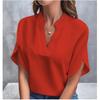 Women's Summer V-neck Elegant Shirt Solid Color Loose Short Sleeve Casual Top