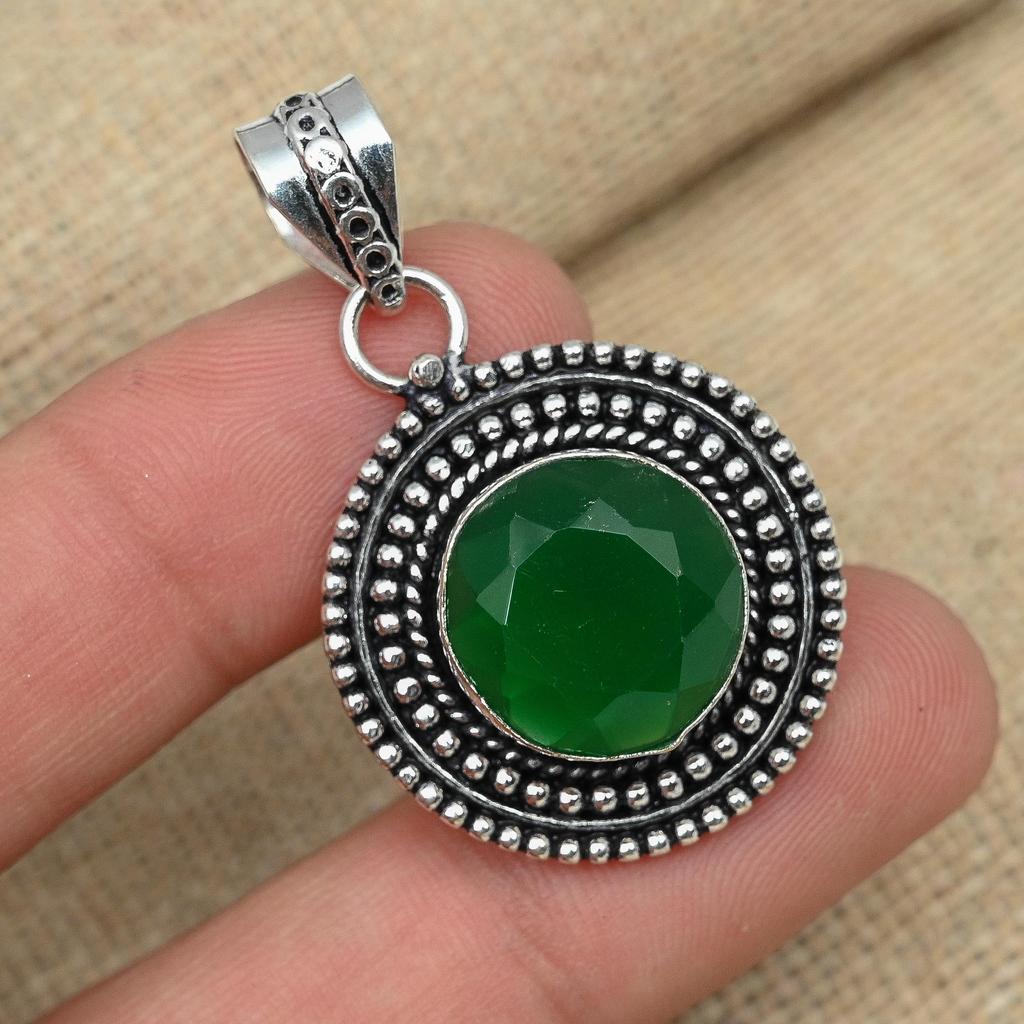 Green Onyx 925 Sterling Silver Handmade Gemstone Pendant Anniversary Gift