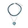 2026 New Blue Crystal Heart-shaped Bead Necklace for Women Long Layered Sweater Chain