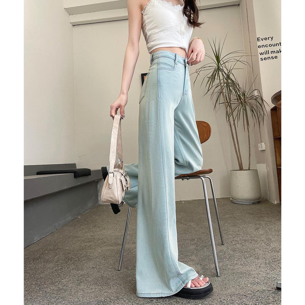 Wide-leg Flared Jeans for Women In Summer Single Button Tile Drooping High Waist Loose Drooping Slimming Floor Pants