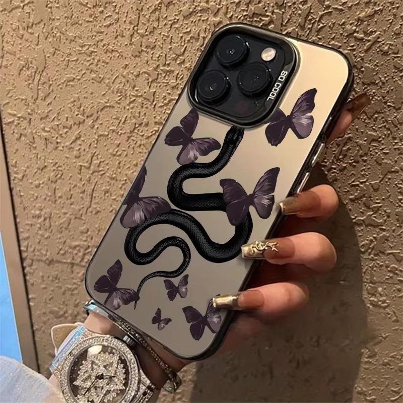 Чехол для iPhone 16 Pro Бабочка и Змея 15/14/13 Лазерный 12 Apple 11XsMax/Plus Модный x