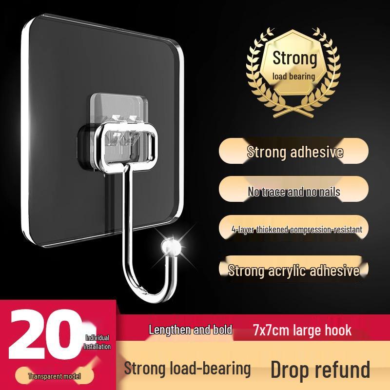 Strong Adhesive Transparent Wall Hook, No-Drilling, Traceless, Load-Bearing Kitchen Hook
