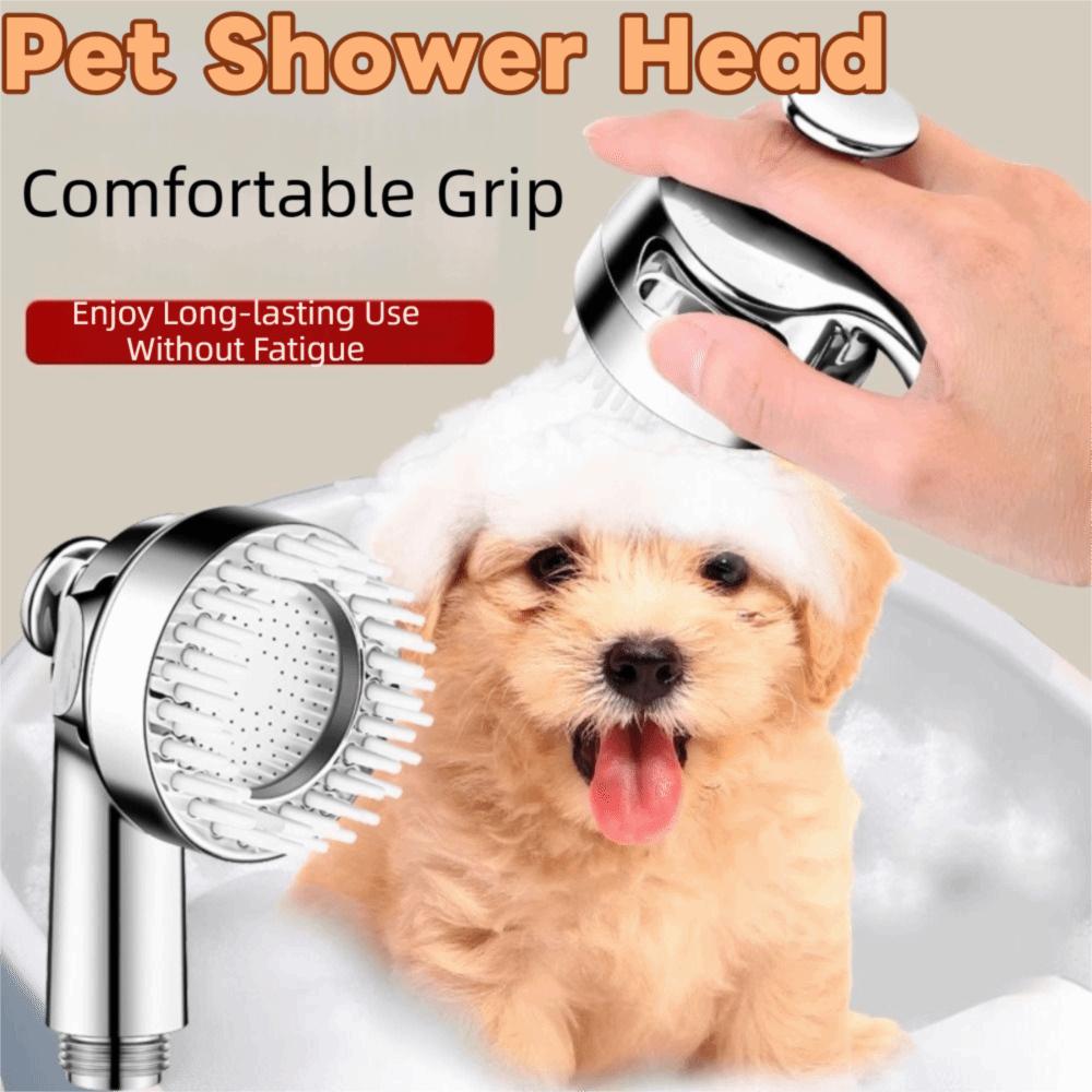 Gentle Spray Pet Shower Head Dual Mode High Pressure Dog Bathing Nozzle Comfortable Grip Soft Brush Massage Shower Head