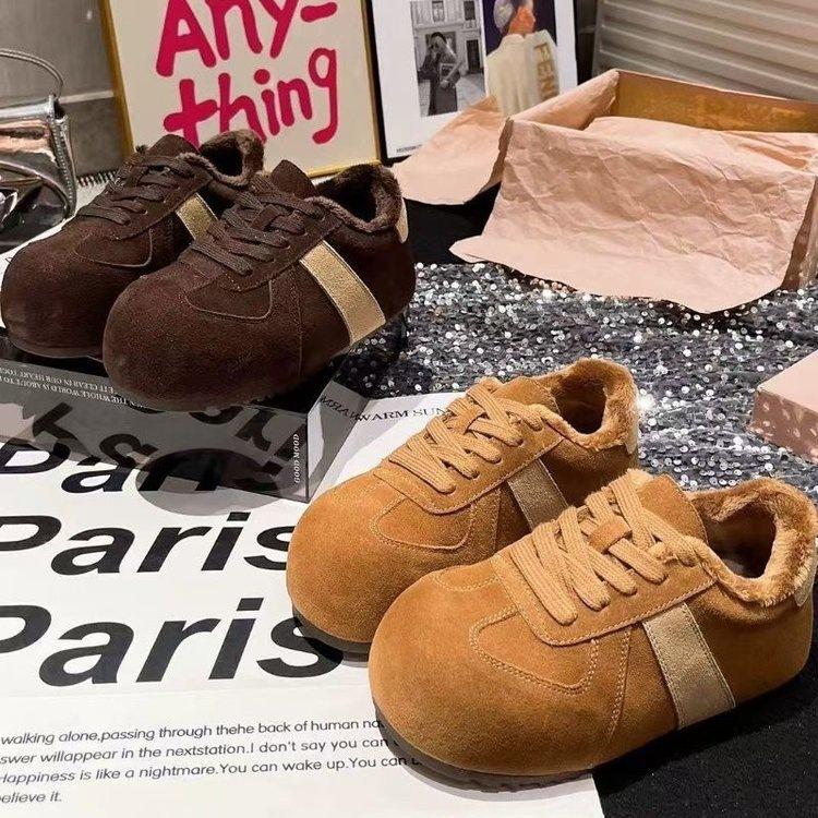 Осенние и зимние немецкие тренировочные туфли обувь новая бархатные Birkenstocks круглая голова ретро повседневные спортивные пушистые туфли
