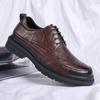 High Quality Leather Men Casual Brogues Shoes Breathable Mens Dress Shoes Italian Luxury Brand Lace-Up Non-slip Men Driving Shoe