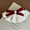 Hair Clips Red Velvet Bow Hair Clip Pearl Bow Vertical Clip Sweet Lace Bow Hairpin  Gift