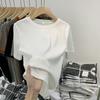 European Threaded Short-sleeved T-shirt for Women Spring and Summer New Round Neck Slimming Bottoming T-shirt Small Shirt Solid Color Versatile Top