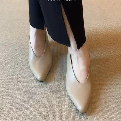 2025 Новое поступление Ретро Туфли-лодочки с острым носком и черным массивным каблуком, Элегантная обувь для офисной леди, Удобная и универсальная