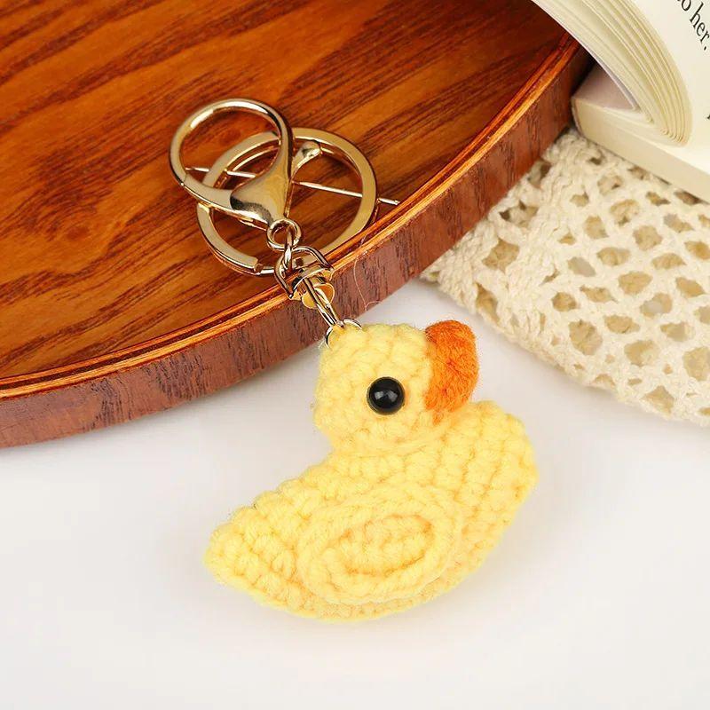 Cute Glasses Chick Crochet Keychains Knitting Cartoon Chick Doll Keyrings For Bag Pendant Knitted Funny Duck Keyrings Wholesale