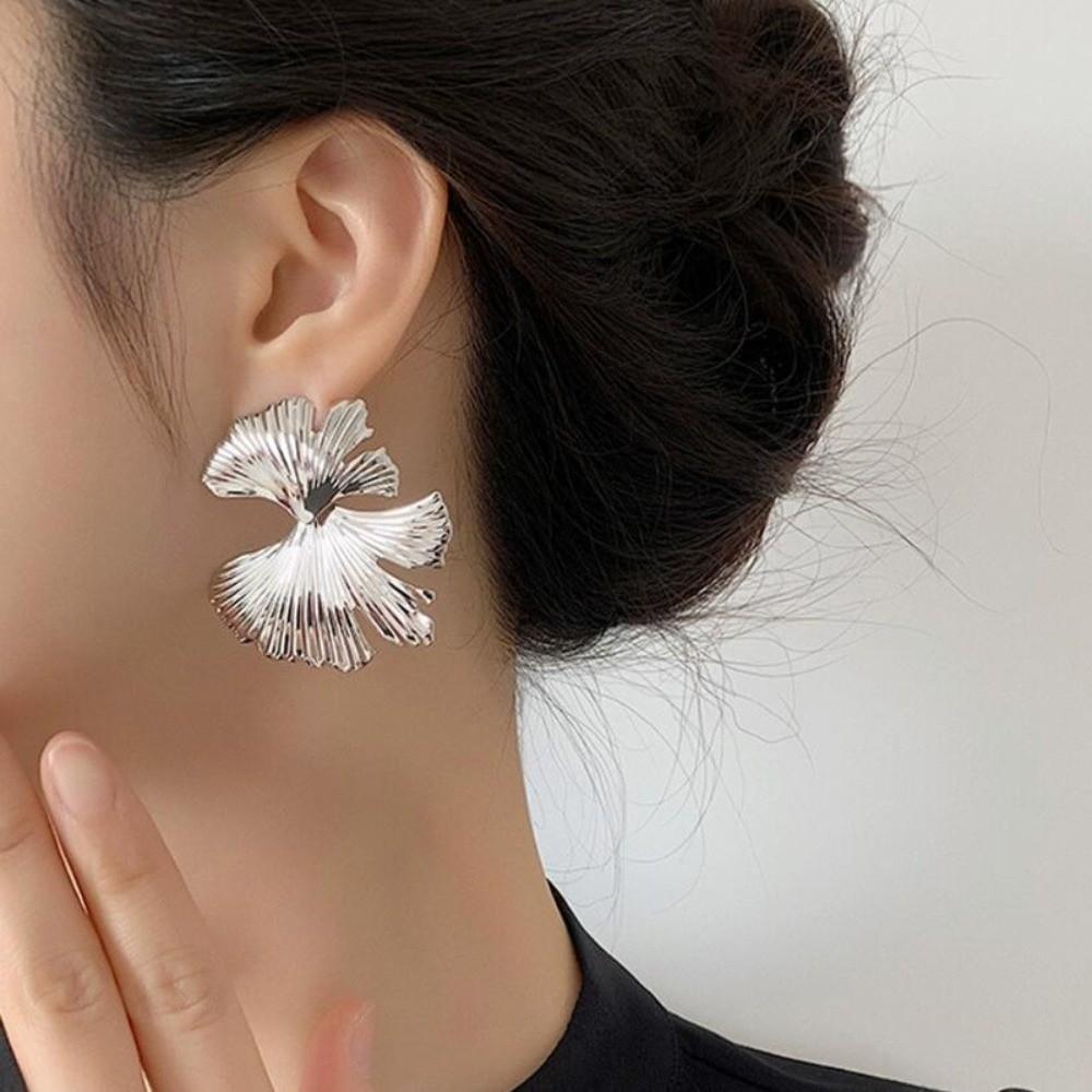 Silver/Gold Metal Ginkgo Leaf Earrings Metal Leaves Ear Studs Personality Big Plant Earrings  Party