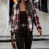Женская куртка со стойкой, длинными рукавами, застежкой-молнией, короткая куртка в клетку, рубчатый низ и манжеты, повседневное пальто для ежедневной носки