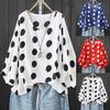 Women Casual Polka Dot Print Blouse 3/4 Sleeve Loose Shirt Puff Sleeve Tops