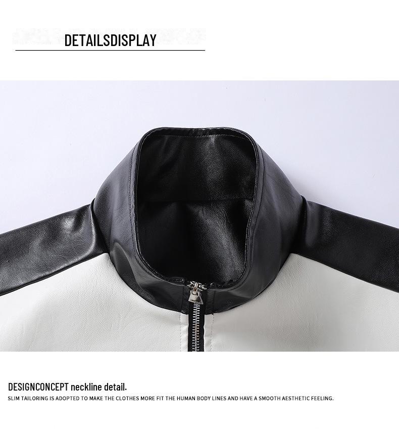 2025 Мужская стильная гоночная кожаная куртка контрастного цвета: Пальто в гонконгском стиле