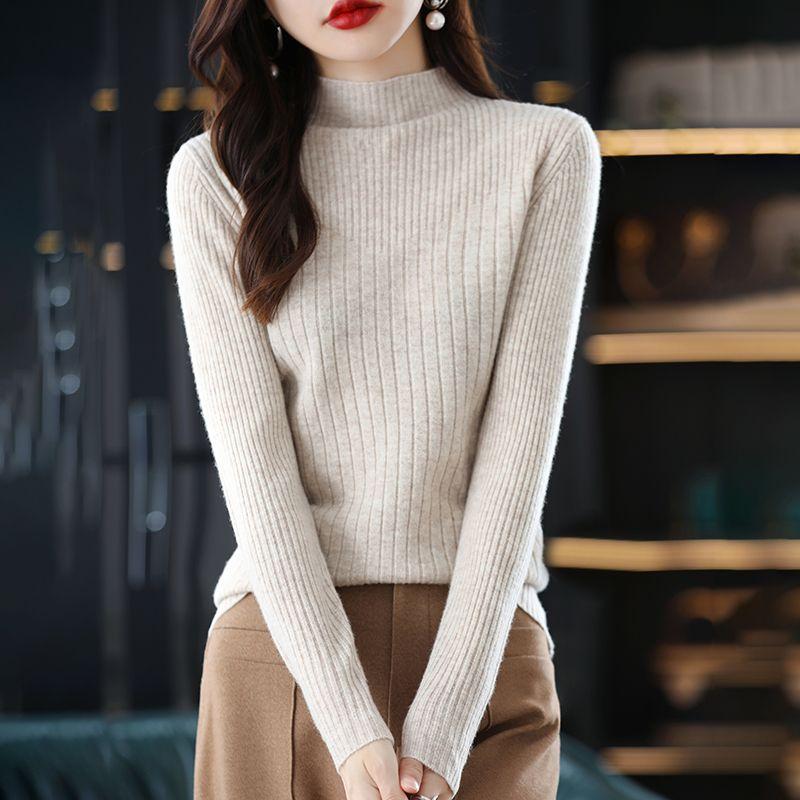 Пуловер с высоким воротником и длинными рукавами, вязаный свитер, однотонный женский свитер, женский свитер на осень и зиму 2022