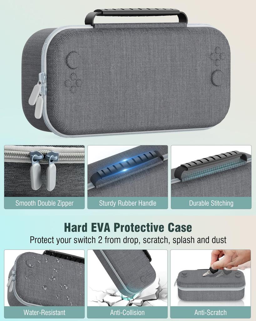 OLCLSS Чехол для переноски Nintendo Switch 2 с восемью силиконовыми колпачками-фиксаторами и двумя усиленными держателями 10H. Вмещает до 12 игр и легко переносится.