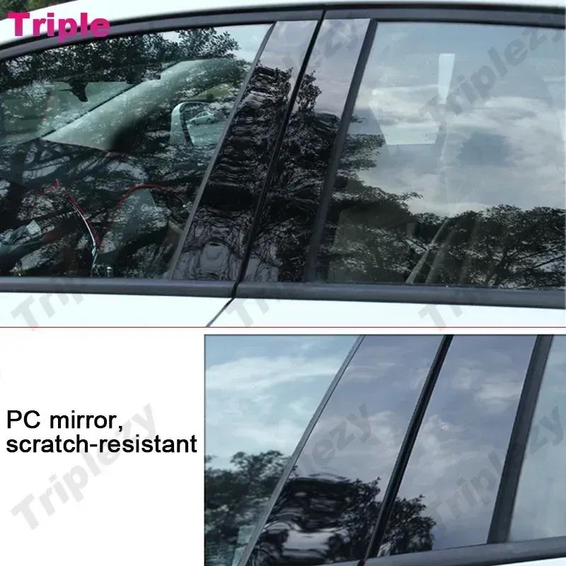 Glossy Piano Black Car Door Center Column Window Middle B C Pillars Post Cover Trim Mirror Effect For BMW 3 Series E90 2004-2012