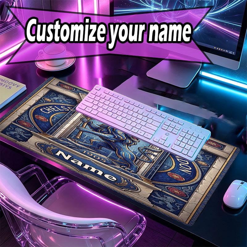 Custom Name Personalized Chelsea Football Club Pattern Mousepad, Laptop PC Desk Mat, Decorative Desk Mat for Home Keyboard Pad Gift