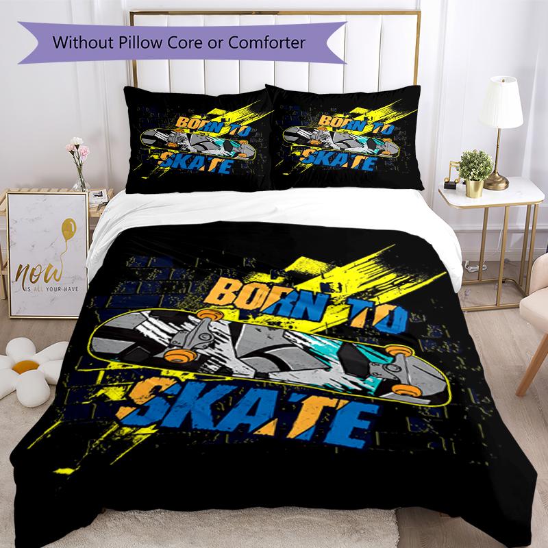 3pcs skateboard Bedding Set Duvet Cover Closure Includes 1 Duvet Cover & 2 Pillowcases, Soft and Comfortable for All Seasons.