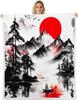 GUOYU Blanket Japanese Style Blankets and ThrowsCrane and Sun Blanket Throw for Kids AdultsCherry Blossom Fleece Blanket Oriental Painting