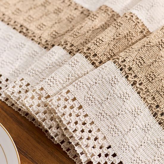 Yousheng Table Runner Color Block Long Strip Design Tassel Element Table Flag Easy To Clean Dining Table Decor Accessory