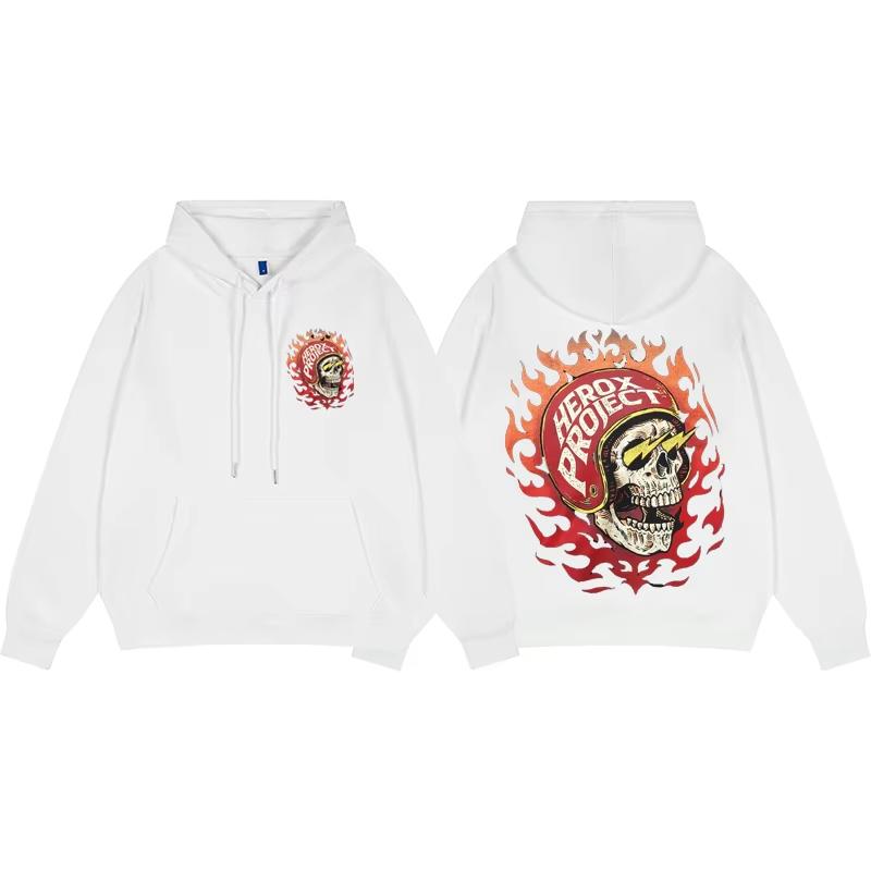 Harley Classic Vintage Flame Skull Lightning Eye Locomotive Harley Cotton Printed Hoodie Men's and Women's Sweater Halloween Top