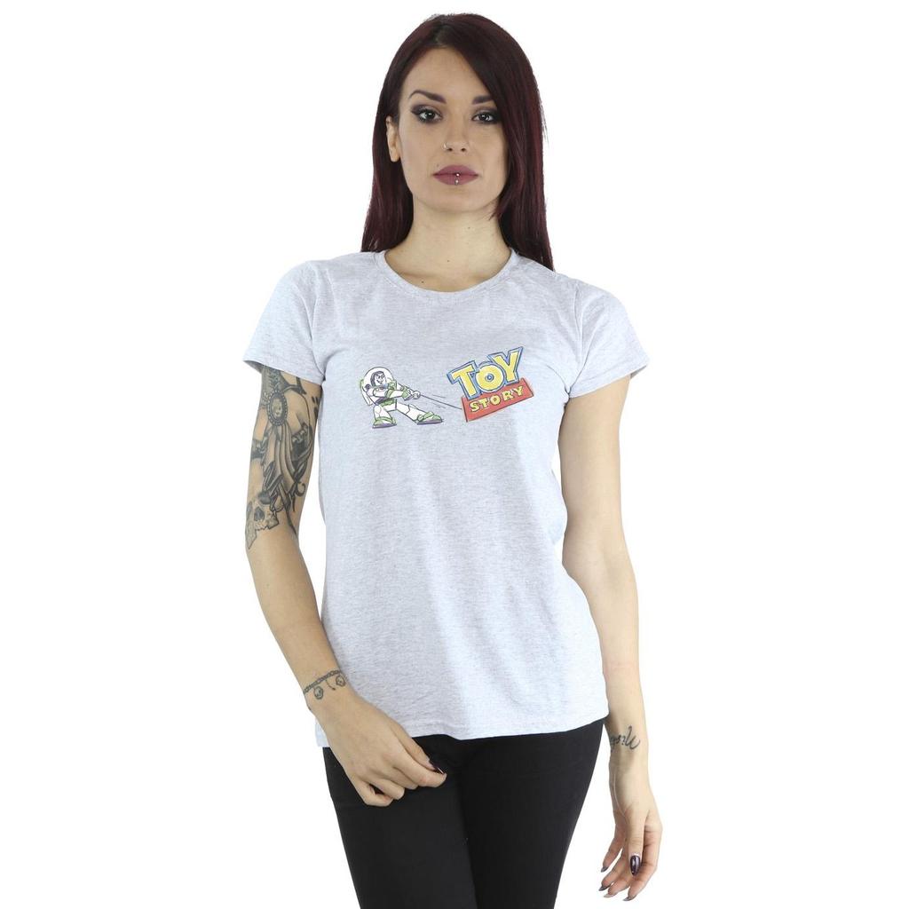 Disney Womens/Ladies Toy Story Buzz Pulling Logo Cotton T-Shirt