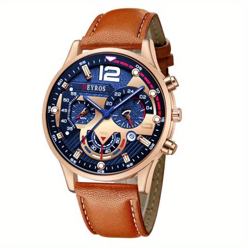 Деловые мужские кварцевые часы с календарем, модные мужские повседневные наручные часы из искусственной кожи, спортивные часы, идеальный выбор для подарков мужчинам