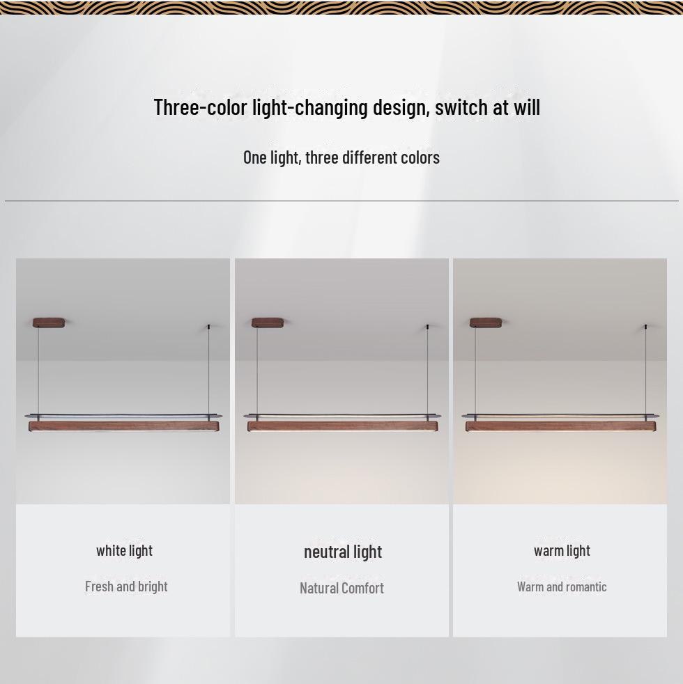 Minimalist North American Black Walnut Chandelier: Zen-Inspired Long Strip Lamp for Restaurants and Bars