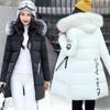 2026 зима корейская версия новой женской хлопковой куртки женская средняя и длинная приталенная хлопковая куртка большой меховой воротник студенческая
