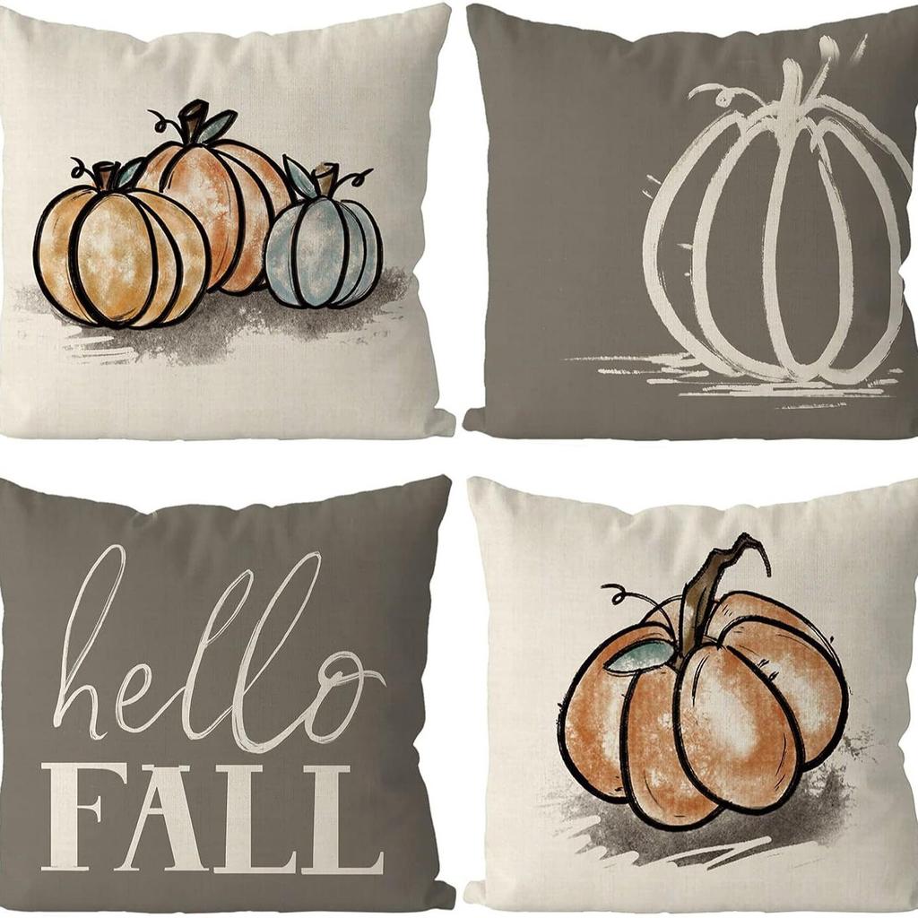 Thanksgiving New Pillow Case Autumn Pumpkin Print Letter Pillow Home Cushion Set Decoration