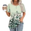 Women's Fashionable Casual Short Sleeve Button Floral Print Round Neck Pullover Top