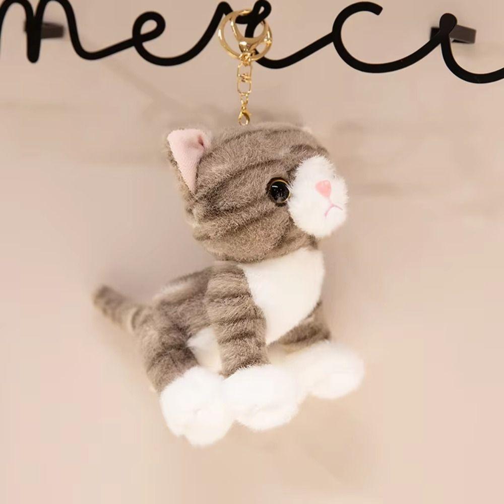 Stuffed Animal Simulated Cat Doll Soft Furry Stuffed Cat Keychain Kitten Plush Toy  Girls Gift