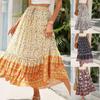 Women Spring Summer Floral Dress High Waist A-Line Long Maxi Skirt
