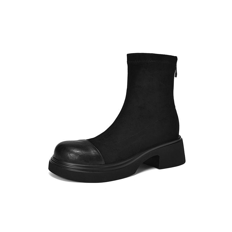 Krazing Pot Microfiber Autumn Winter Shoes Platform Super Size Motorcycle Boots Square Toe Keep Warm Zipper Size 44 Ankle Boots